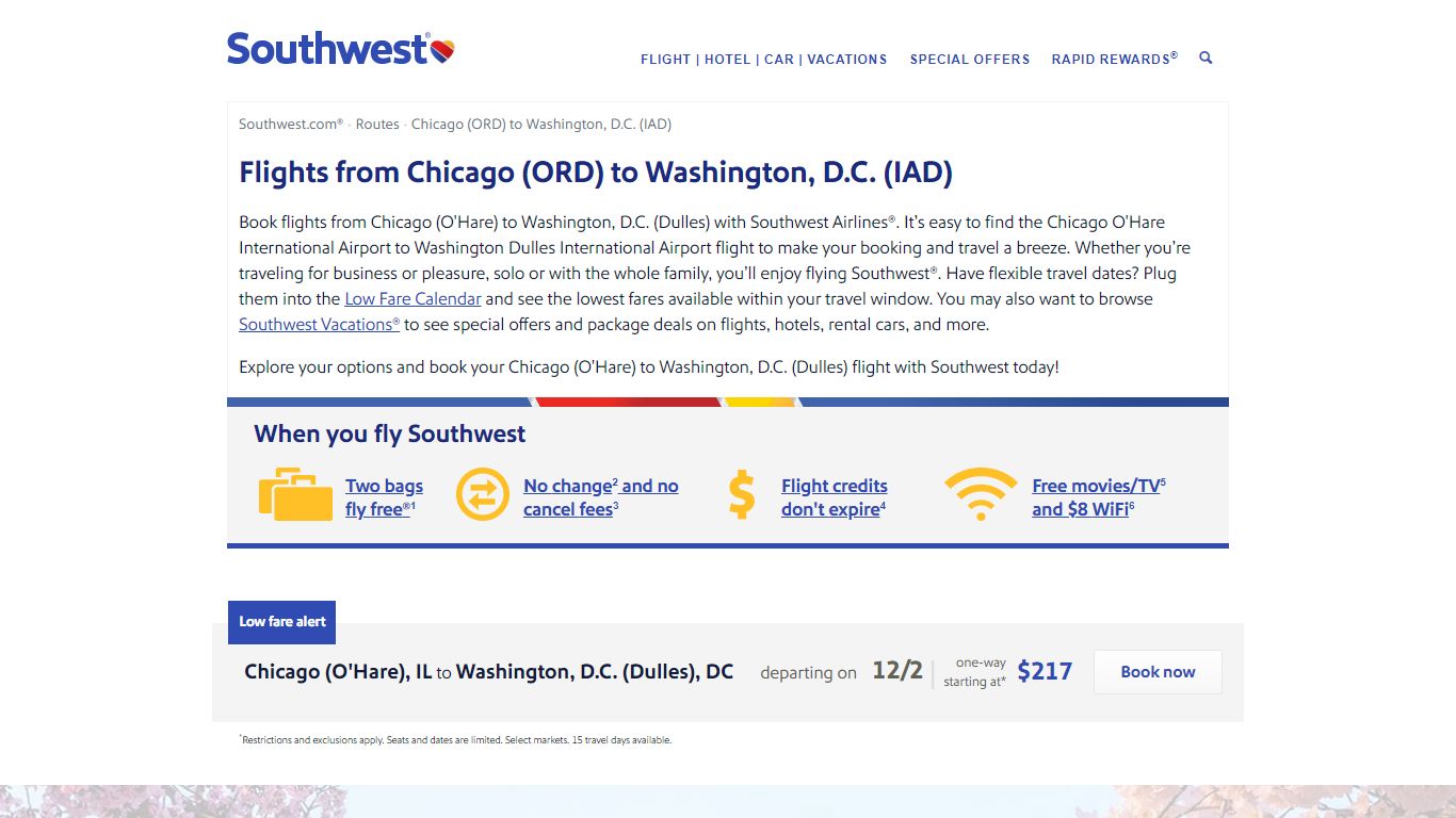 Flights from Chicago (ORD) to Washington, D.C. (IAD) - Southwest Airlines